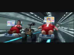 Wall-E and humans in hover chairs