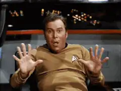 William Shatner Star Trek hands up