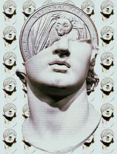Statue head with National Park coin