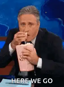 Jon Stewart eating popcorn HERE WE GO
