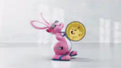 Pink bunny holding Dogecoin