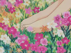 anime feet in flowers with butterfly