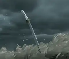 Katana in pampas grass
