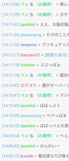 Japanese chat log with timestamps and usernames