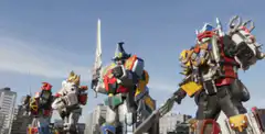 Voltron Force robots pose in city