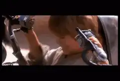 Young Anakin Skywalker screaming in podrace cockpit