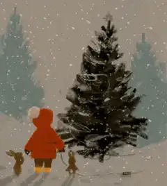 child watching Christmas tree light up