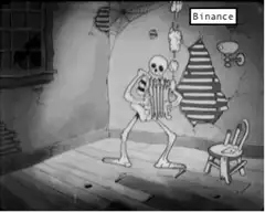 Skeleton playing accordion with changing labels