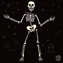 Skeleton dancing in graveyard