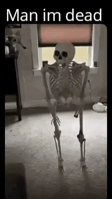 Skeleton falls over laughing