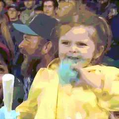 Toddler with blue cotton candy and mustache