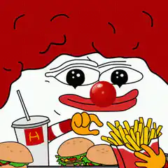 Ronald McDonald eating a french fry