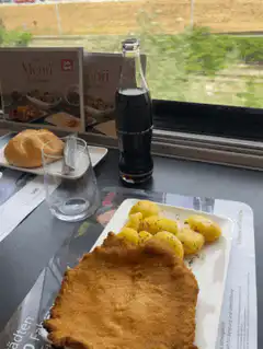 Train meal with schnitzel and potatoes