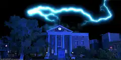 Lightning strikes clock tower
