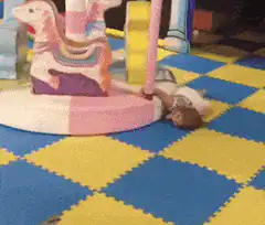 Toddler dragged by spinning carousel