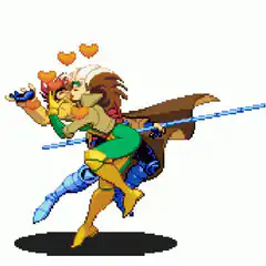 pixel art elf couple with hearts