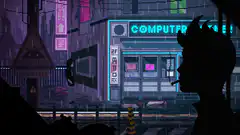 Silhouette smoking in rainy cyberpunk city