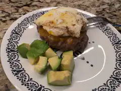 burger with egg and avocado