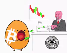 Bitcoin egg eating money at the Fed