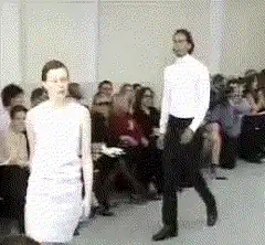 model trips on runway