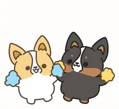 Two cute corgis holding cotton candy