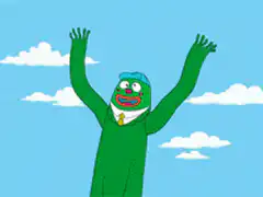 Green monster cheering with arms raised
