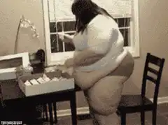 Woman falls off chair eating donuts