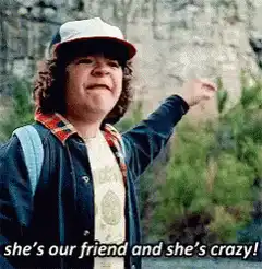 Dustin Henderson pointing and shouting