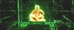 glowing figure meditating in matrix code