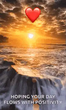 Sunset ocean with heart and positivity text