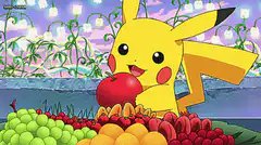 Pikachu eating an apple