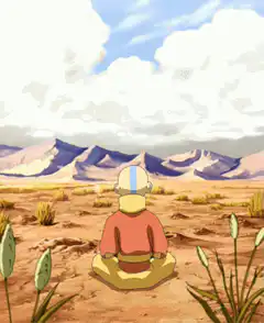 Aang meditating in the desert