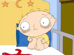 Stewie Griffin sitting in crib