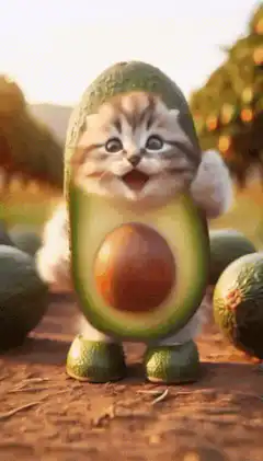 kitten in avocado costume dancing