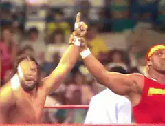 Hulk Hogan and Andre the Giant celebrate
