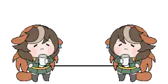 Two crying characters holding a cup