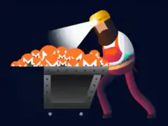 miner pushing cart of bitcoin