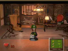 Luigi in library with Game Boy