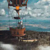 Hot air balloon lifting off