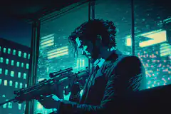 Cyberpunk sniper in suit