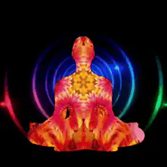 Psychedelic meditating figure with chakras