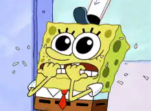 SpongeBob nervous biting nails