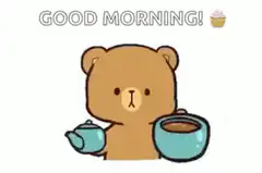 Cute bear pouring tea good morning