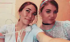 Two women laser eyes selfie
