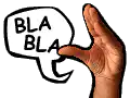 Hand holding blabla speech bubble