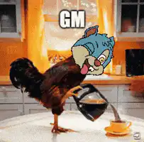 Rooster pouring coffee with Jerry head