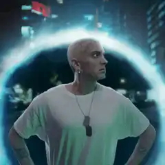 Eminem standing in front of a portal