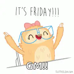 Excited sloth celebrating friday