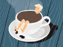 tiny person relaxing in coffee cup