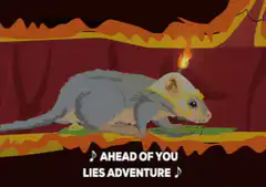 Rat with flaming head singing adventure song